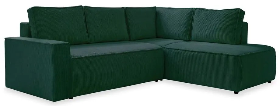 Colțar verde închis extensibil cu tapițerie din catifea reiată (cu colț pe partea dreaptă) Brave Dave – Miuform