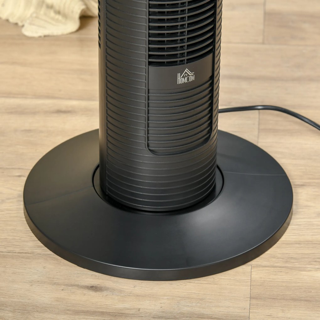 HOMCOM Ventilator Turn cu 4 Moduri și 3 Viteze cu Cronometru 12h, Ventilator de Podea ABS cu Telecomandă, 31,5x31,5x96 cm, Negru | Aosom Romania