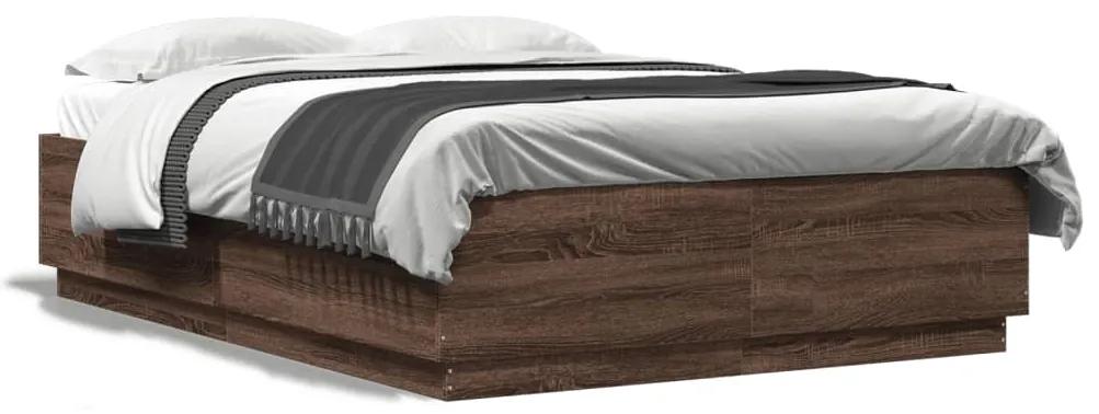 3209624 vidaXL Cadru de pat cu lumini LED stejar maro 120x200cm lemn prelucrat