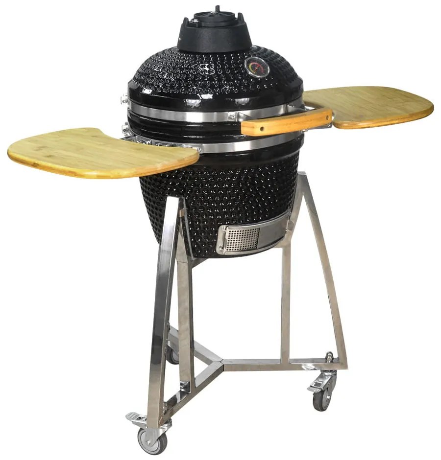 Grătar ceramic Kamado cu rafturi și suport 32,5 cm