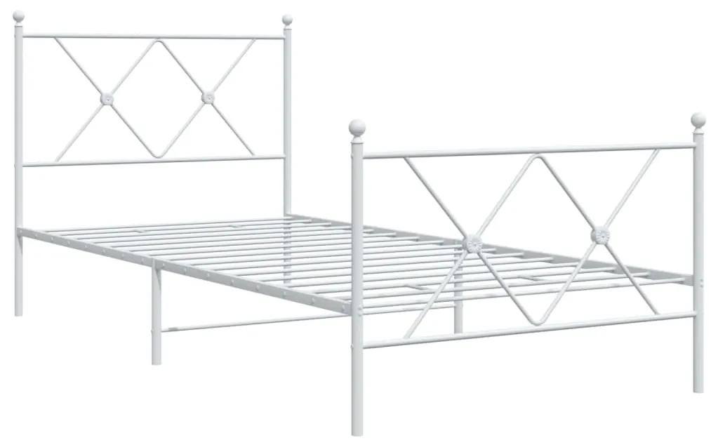 376562 vidaXL Cadru de pat metalic cu tăblie de cap/picioare, alb, 90x200 cm