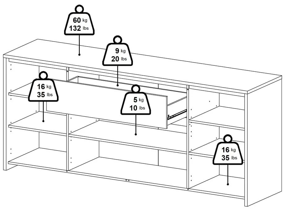 Comodă albă-în culoare naturală cu aspect de lemn de stejar 197x84x48 cm Next – Tvilum