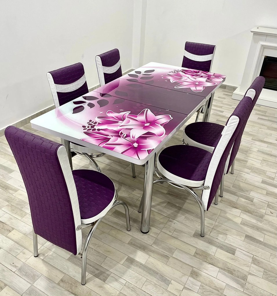 Set masa extensibila 130 / 170 x 80 cm cu 6 scaune, model 331-1