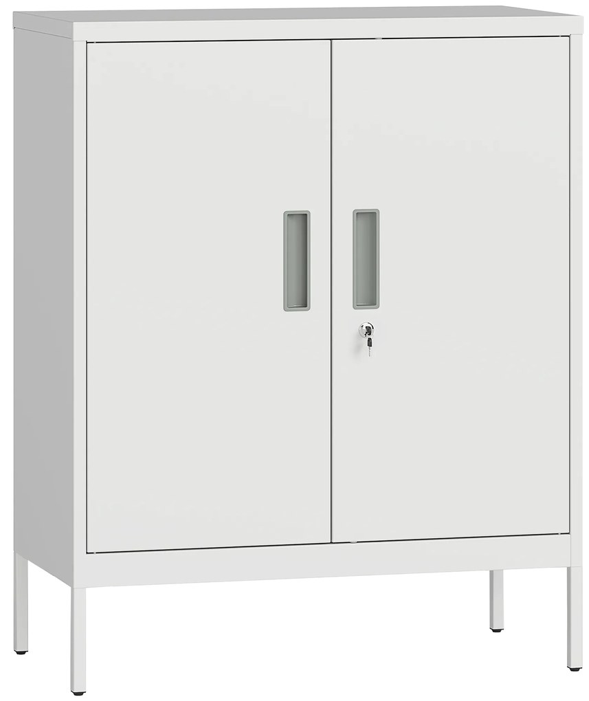 HOMCOM Dulap de Birou din Oțel cu 2 Rafturi Reglabile cu Sistem de Încuiere și 2 Chei, 80x40x100 cm, Alb | Aosom Romania