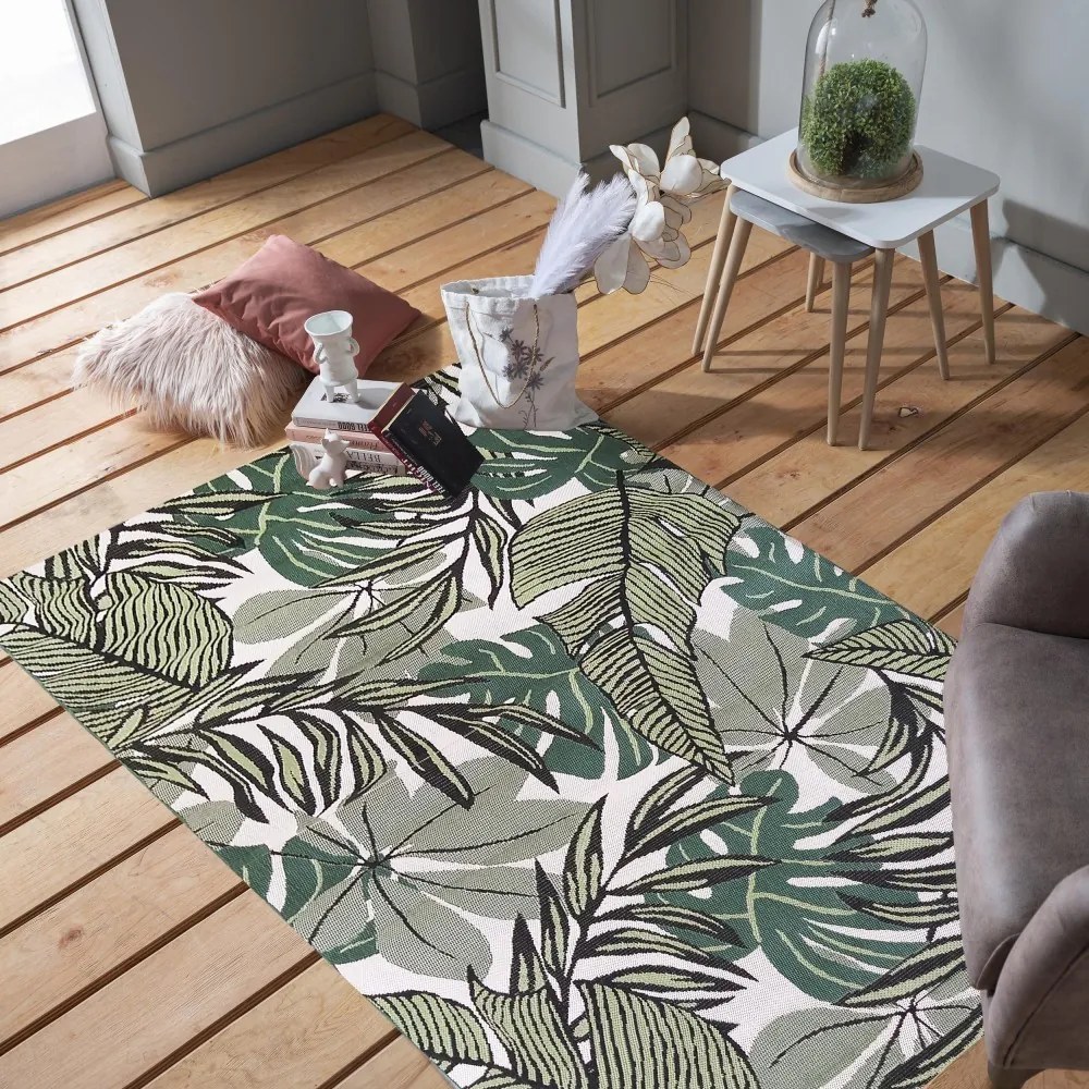 Covor bej-verde cu motiv de frunze Lăţime: 200 cm | Lungime: 270 cm