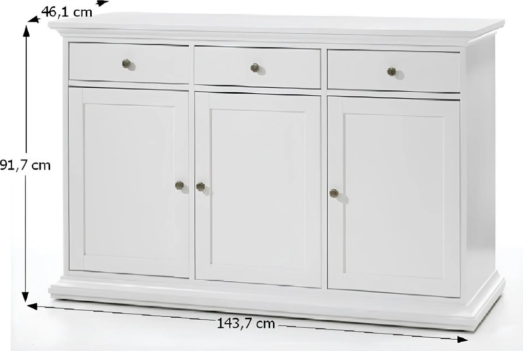 Comodă, PAL înfoliat/MDF lăcuit, alb, PARIS 77824