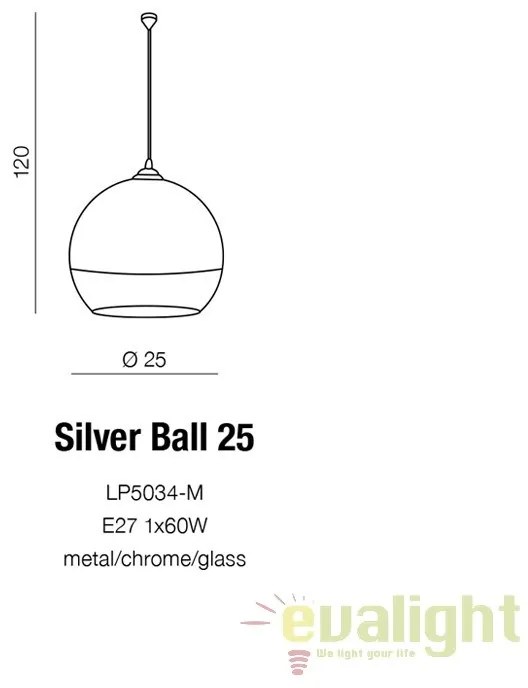 Pendul design modern 25cm Silver Ball