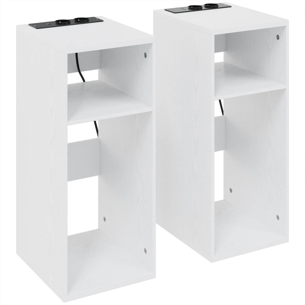 HOMCOM Set de 2 Măsuțe de Cafea Moderne cu 2 Prize AC și 2 Porturi USB, Alb | Aosom Romania