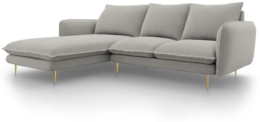 Coltar tapitat Vienna 5 locuri picioare gold – L255 x l170 x h95