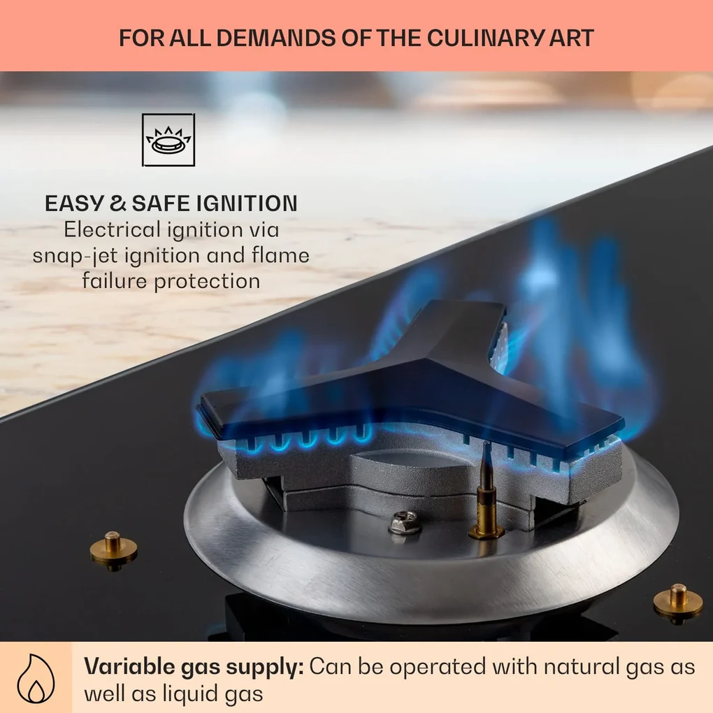 Trifecta 5, plită pe gaz, 5 arzătoare triunghiulare, vitroceramică, neagră