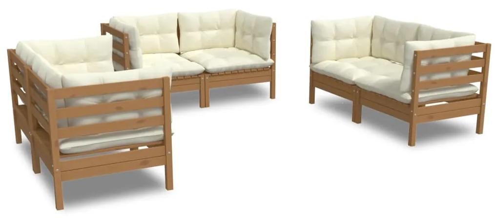 Set mobilier de gradina cu perne, 6 piese, lemn masiv de pin maro miere, 1