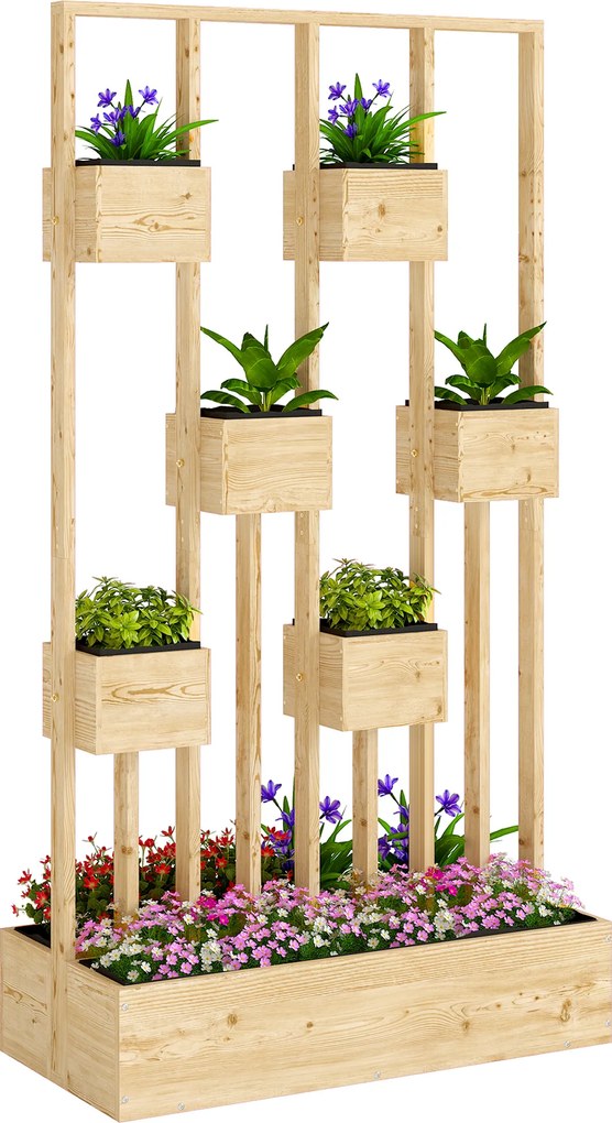 Outsunny Pat înălțat cu spalier, jardiniere din lemn, ghiveci 90 x 45 x 170 cm | Aosom Romania