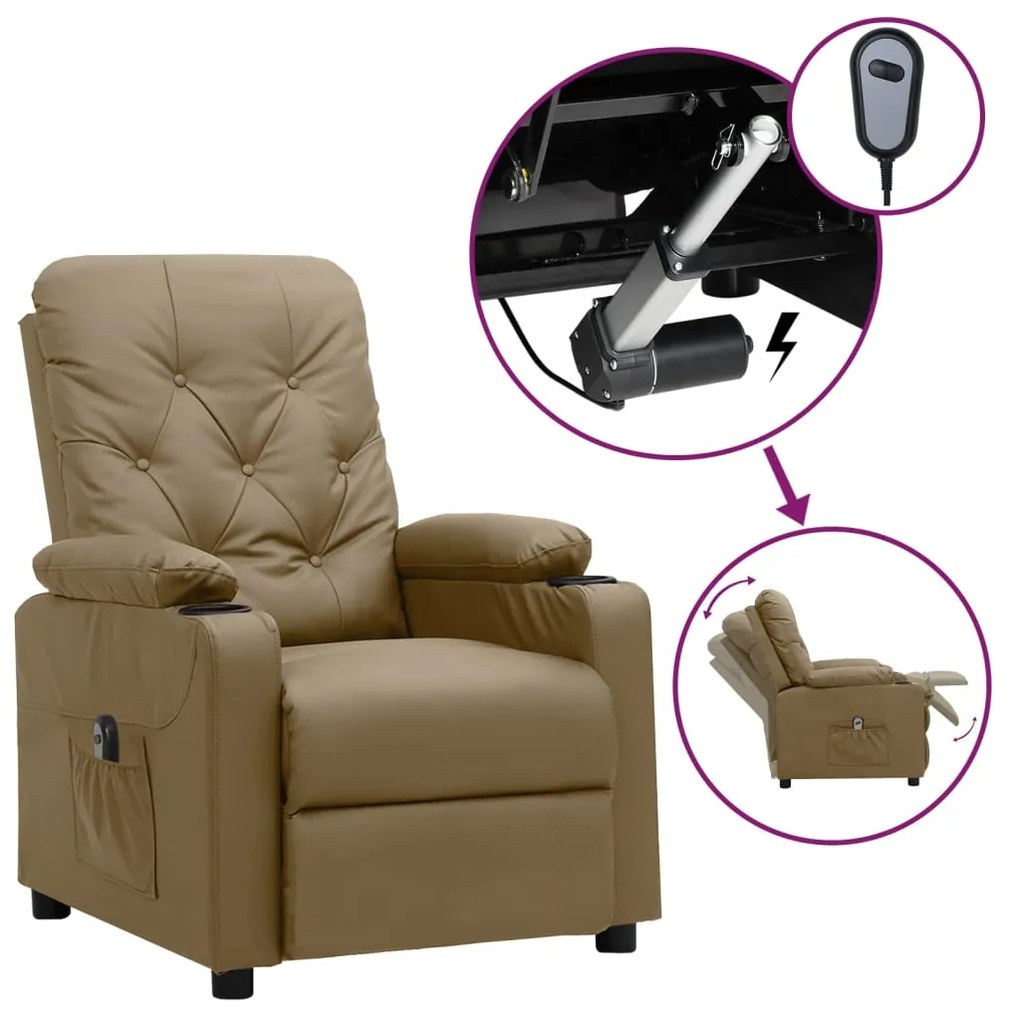 vidaXL Fotoliu rabatabil electric, cappuccino, piele ecologică