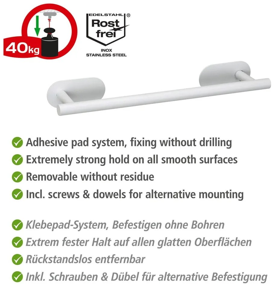 Suport pentru prosoape alb autoadeziv din oțel inoxidabil Orea Uno – Wenko