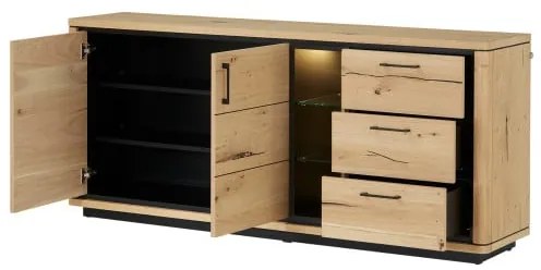 Bufet 2 Usi si 3 Sertare Tulsa, Smoked Oak, Furnir Din Lemn Masiv, 186 Cm