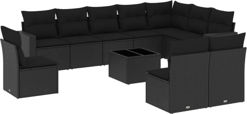 vidaXL Set canapele de grădină cu perne, 11 piese, negru, poliratan