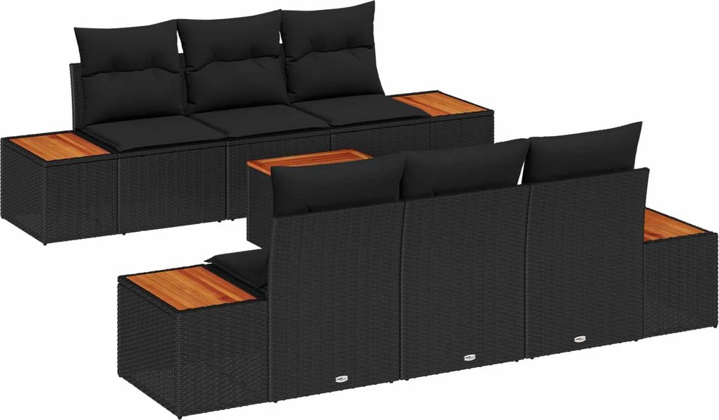 vidaXL Set de canapele pentru grădină cu pernă 7 pcs Negru Rattan poli