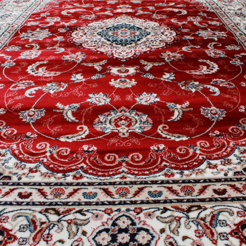 Covor clasic burgundia Isfahan 200x300 covor poliester mecanic pentru living sau dormitor