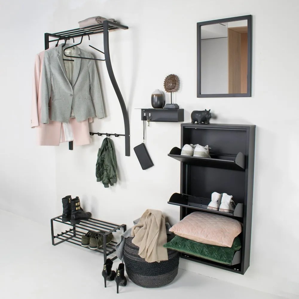 Cuier de perete negru cu raft din metal 75 cm Carve – Spinder Design