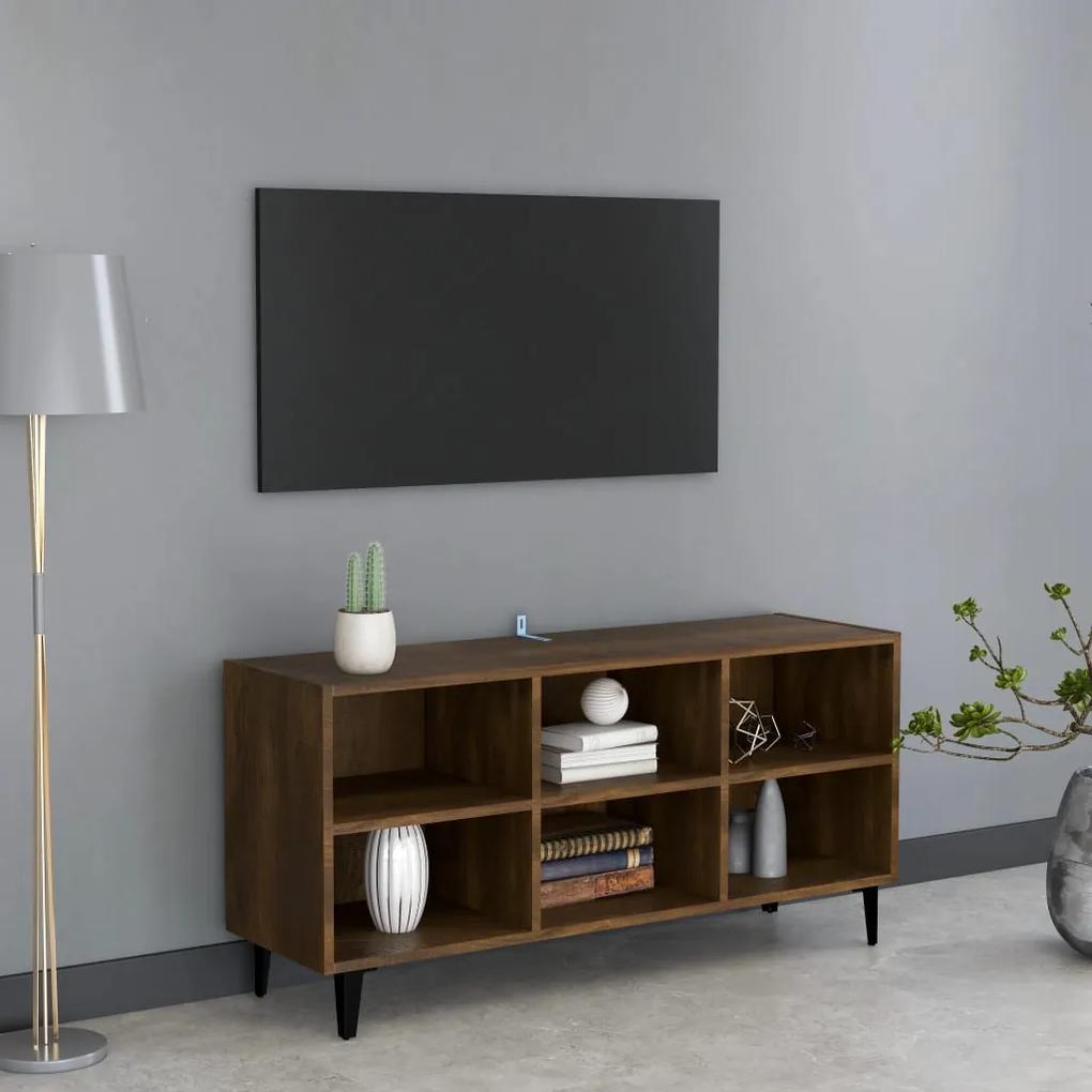 Comoda TV, picioare din metal, stejar maro, 103,5x30x50 cm