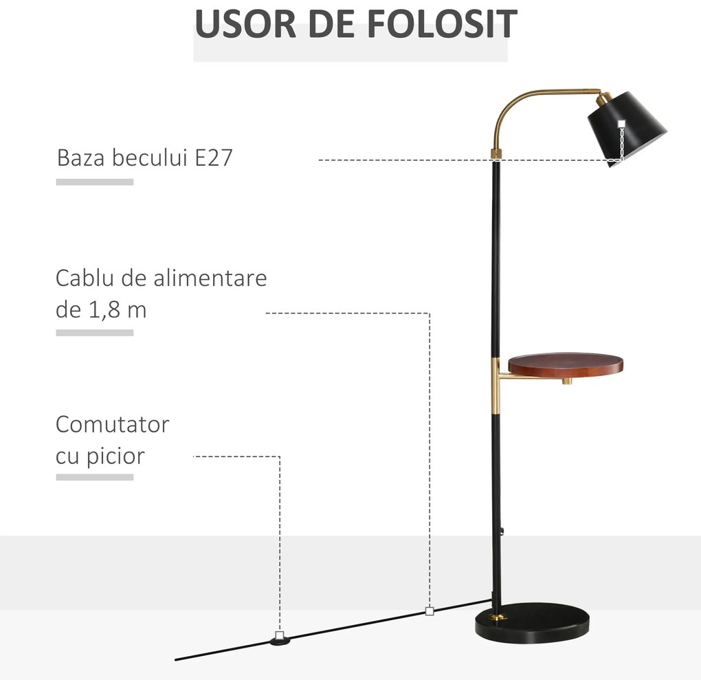 HOMCOM lampa de podea cu etajera, 43x29x160 cm, negru | AOSOM RO