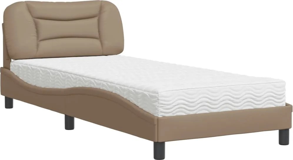 vidaXL Pat cu saltea, Hvar, cappuccino, 90x190 cm piele ecologică