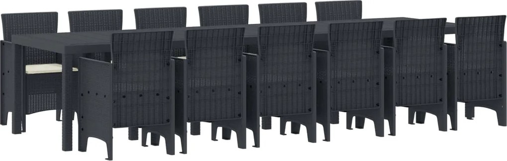 vidaXL Set de masă pentru grădină 13 pcs Antracit Ratan Polt