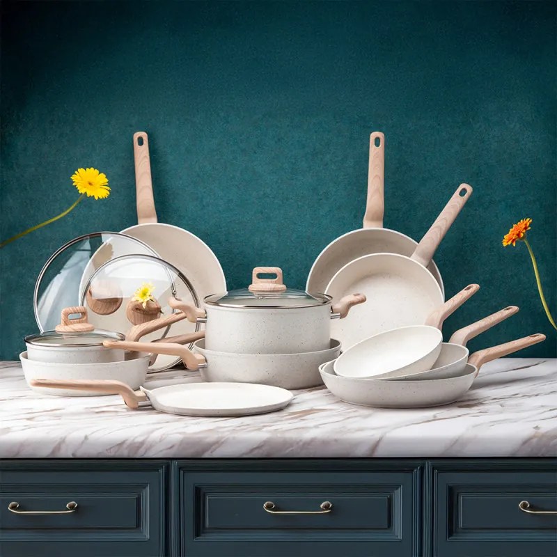 Tigaie wok Oliver Voltz Nice OV54420E30, 30 cm, Finisaj marmura, Inductie, Crem melange