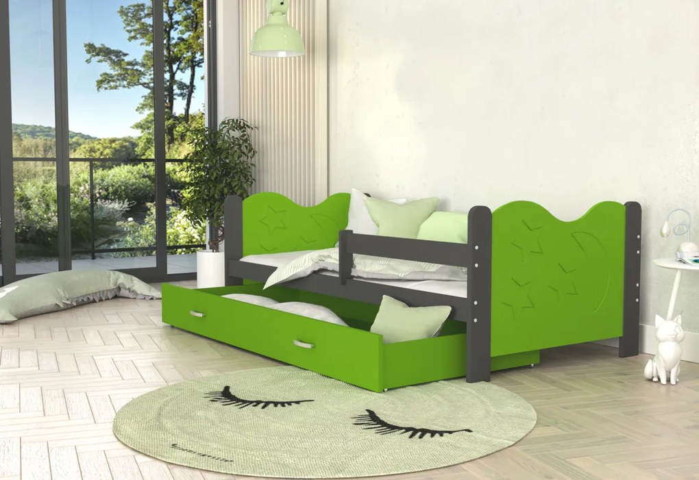 Supermobel Pat pentru copii MIKOLAJ P1 COLOR + saltea + somieră GRATIS, 160x80, gri/alb