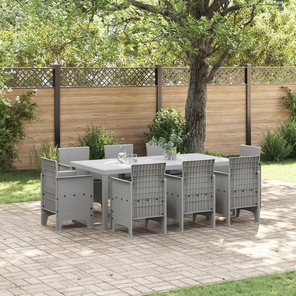 vidaXL Set de masă pentru grădină 9 pcs Gri deschis Ratan Polt