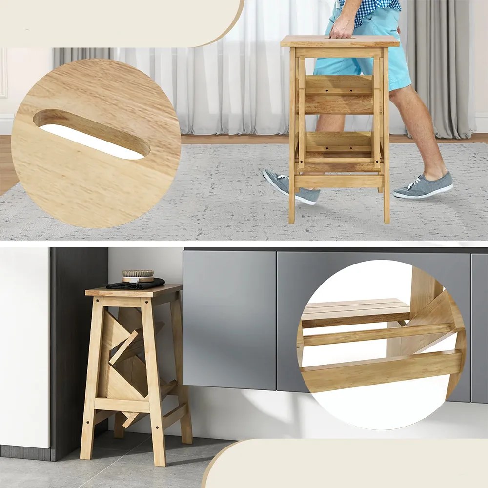 Scăunel pliabil cu 3 trepte, natur