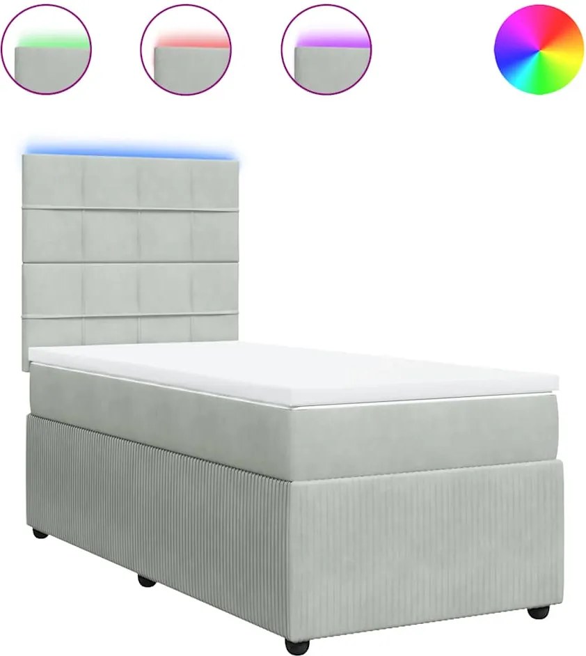 vidaXL Pat continental cu saltea, gri deschis, 80x200 cm, catifea