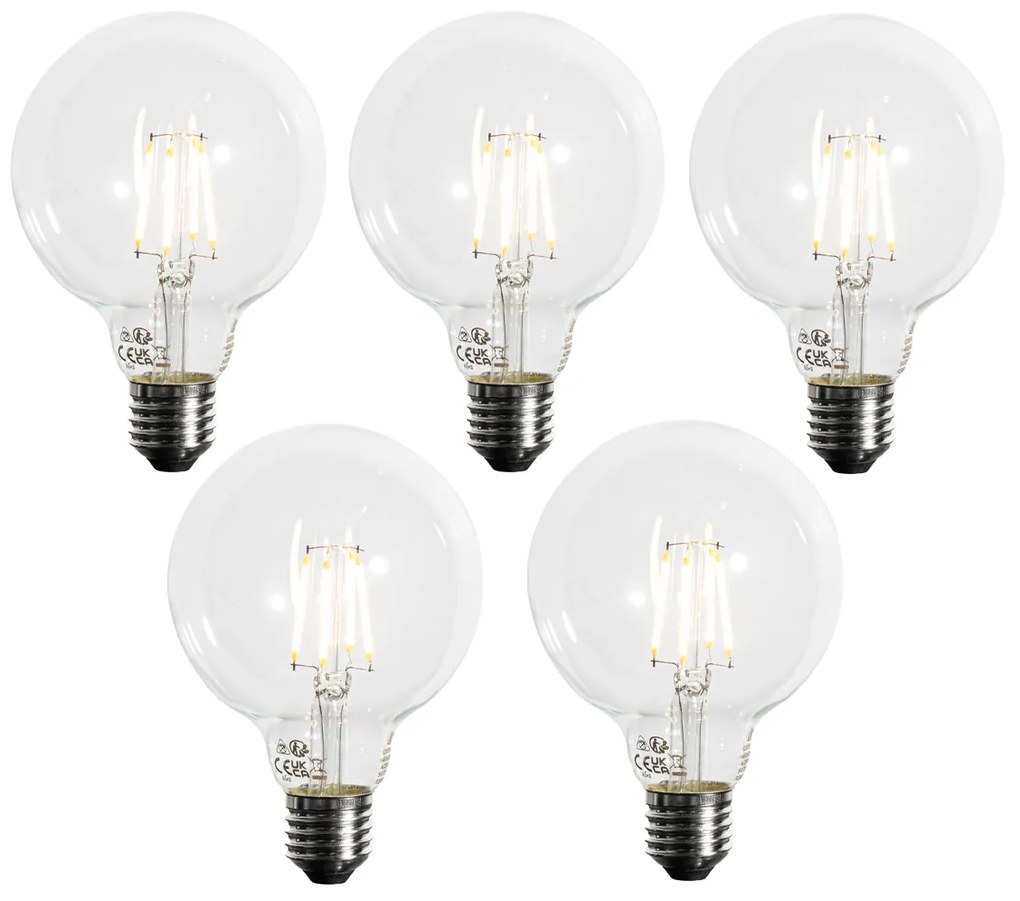 Set de 5 becuri LED E27 reglabile G95 5W 450LM 3000K