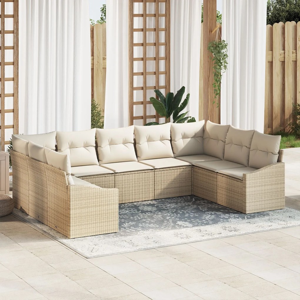 vidaXL Set de canapele pentru grădină 9 pcs Bej Rattan poli