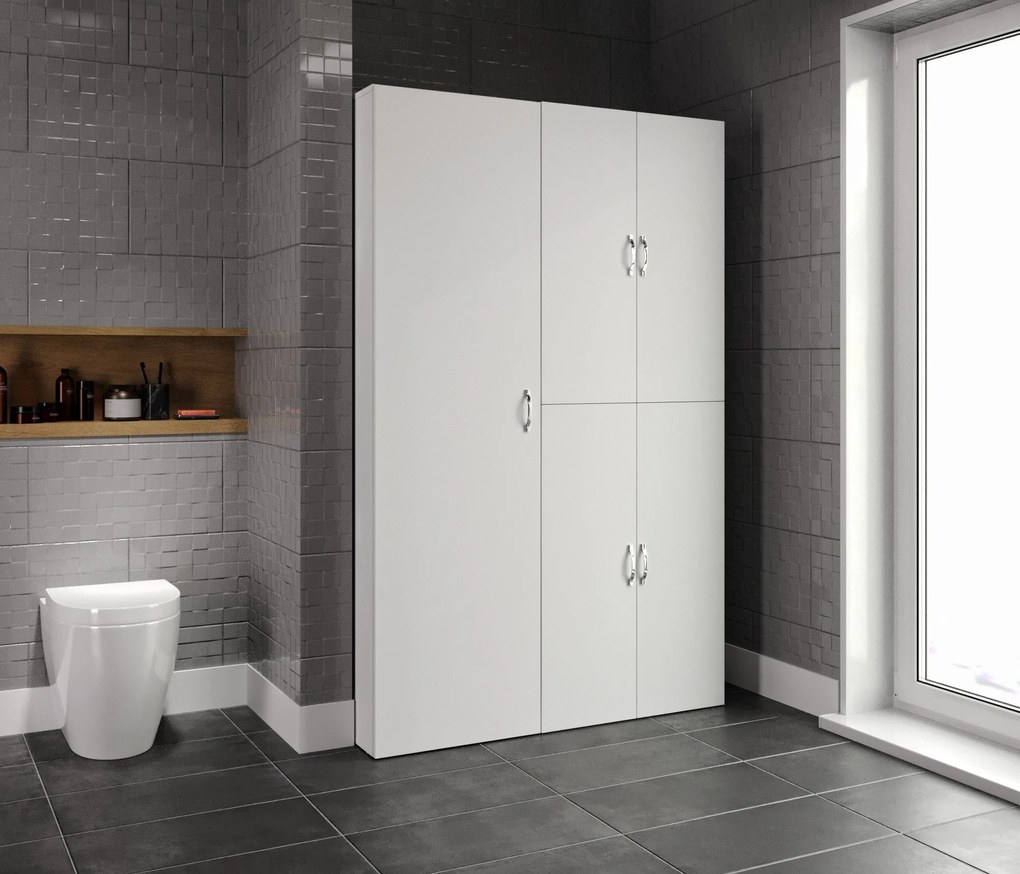 Set Dulap Baie pentru Masina de spalat, uscator si masa de calcat, Miranda , Alb,   71x194x69 - 54 x 194 x 52 cm