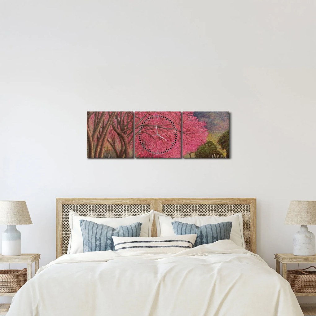 Tablou cu copaci înfloriți (cu ceas) (90x30 cm)