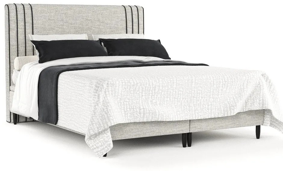 Pat matrimonial gri deschis tapițat cu spațiu de depozitare 140x200 cm Musca – Maison de Rêve