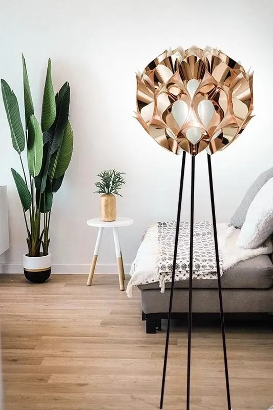 Lampadar cu trepied realizat manual Flora Copper