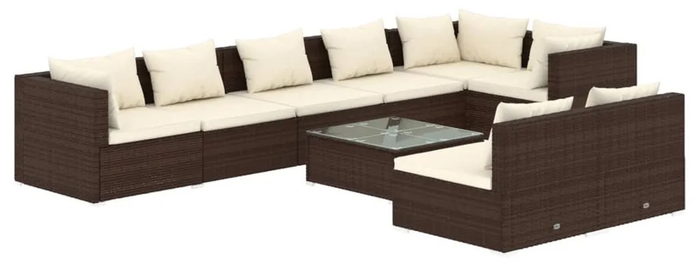 3102410 vidaXL Set mobilier de grădină cu perne, 9 piese, maro, poliratan