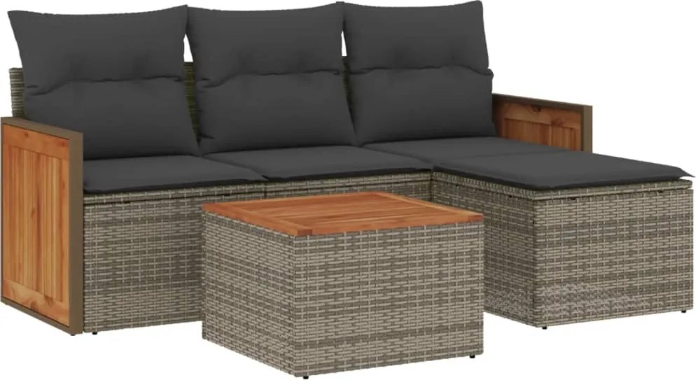 vidaXL Set canapea de grădină cu perne, 5 piese, gri, poliratan