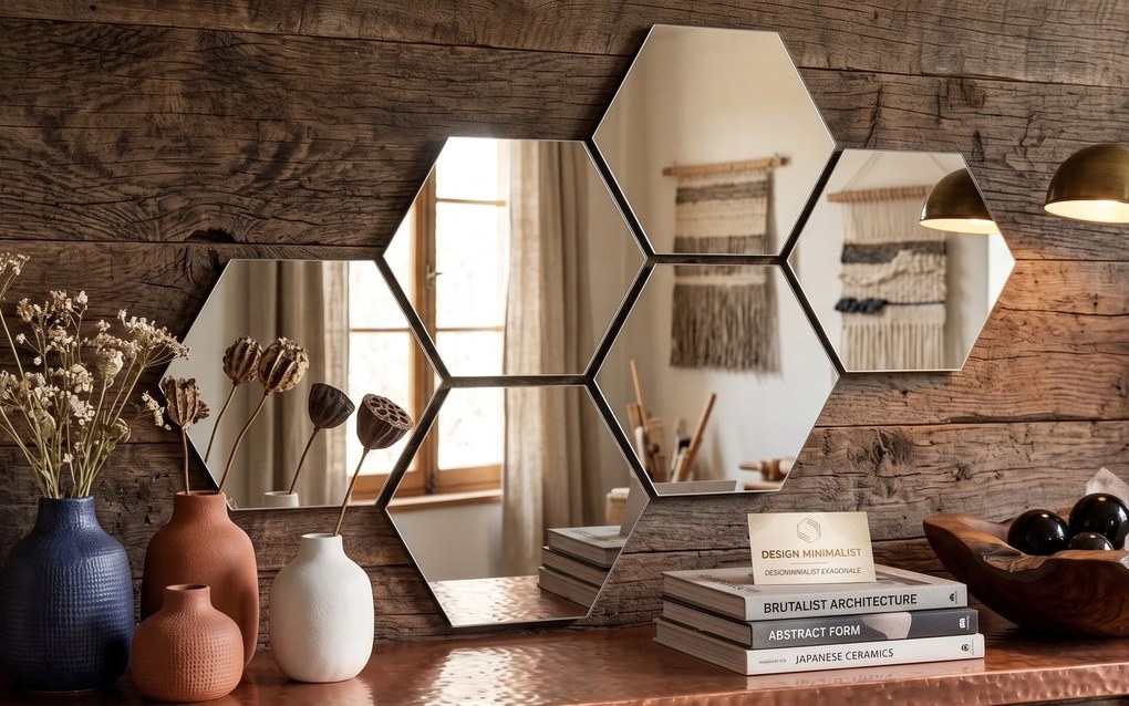 Panouri decorative oglinzi hexagonale, cu finisaj reflectorizant Argintiu