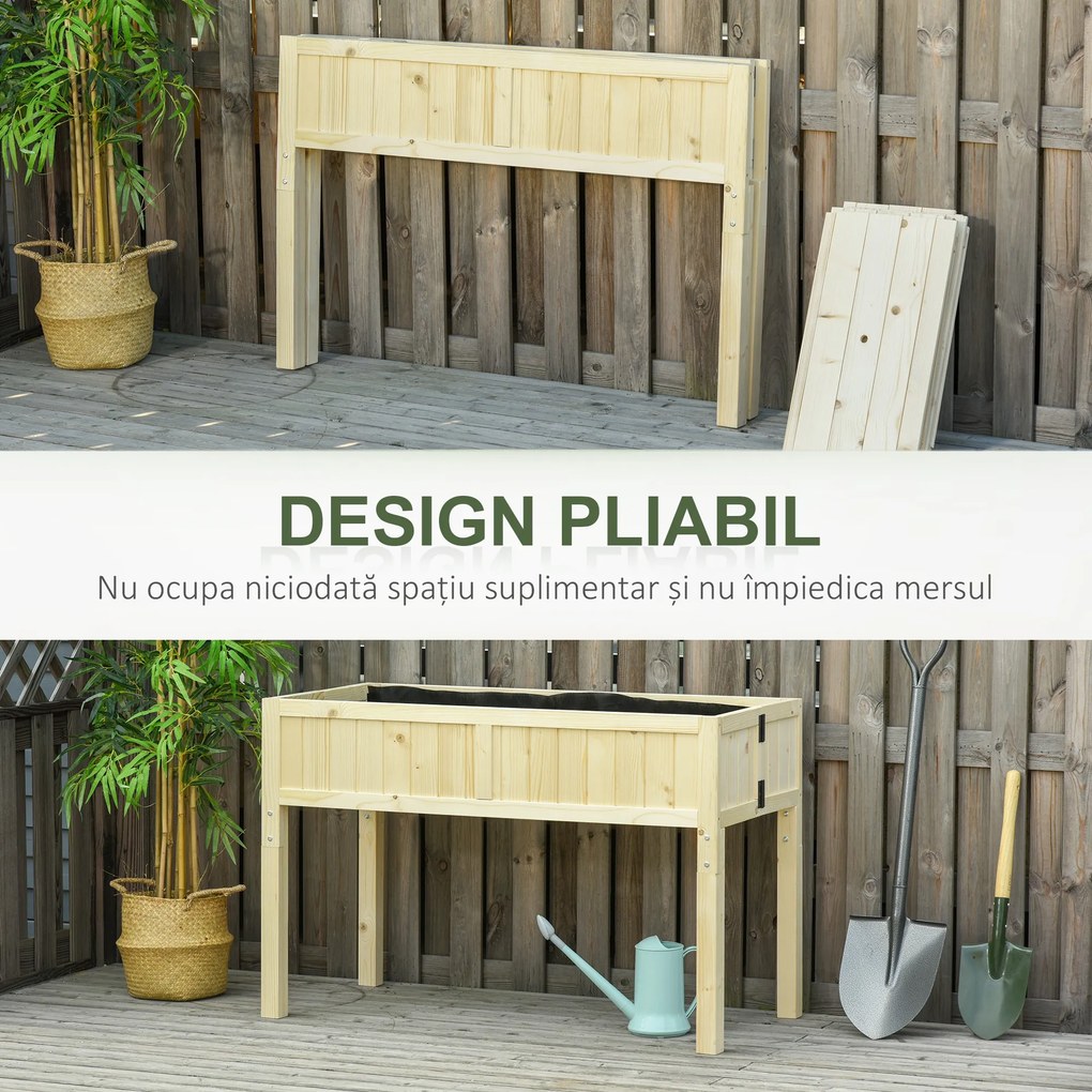 Outsunny Jardinieră Înălțată Rabatabilă, Realizată din Lemn de Brad cu 4 Orificii de Drenaj, pentru Grădină, Terasă sau Balcon, 115x56x76 cm, Culoare Lemn | Aosom Romania