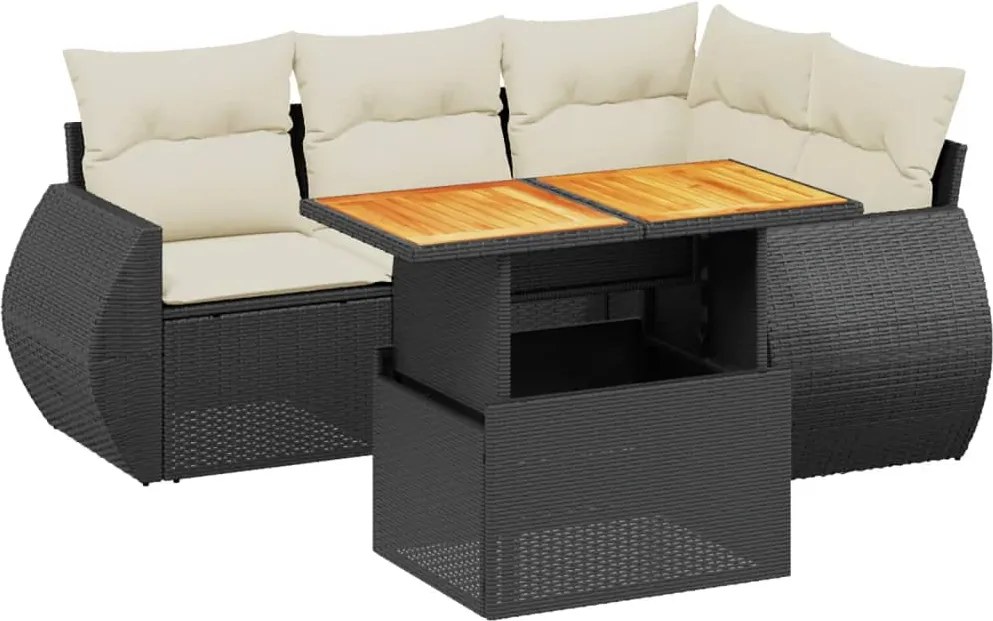 vidaXL Set mobilier de grădină cu perne, 5 piese, negru, poliratan