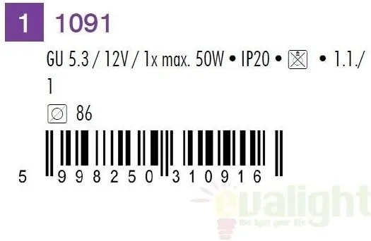 Spot directionabil, incastrabil alb, diam.8,6cm, Spot relight 1091 RX