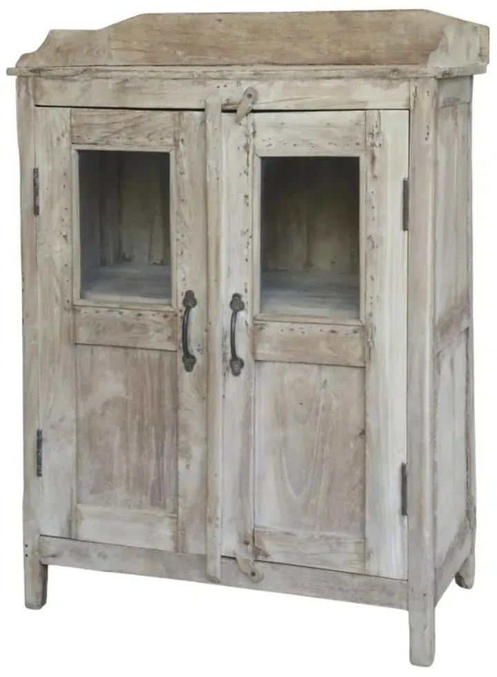 Dulap din lemn reciclat, cu usi din sticla, aspect vintage, Grimaud