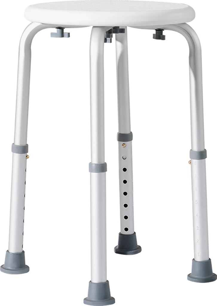HOMCOM Scaun de Duș pentru Vârstnici cu Înălțime Reglabilă pe 8 Poziții și Picioare Antiderapante, 34.2x34.2x34.8-52.3 cm, Alb | Aosom Romania