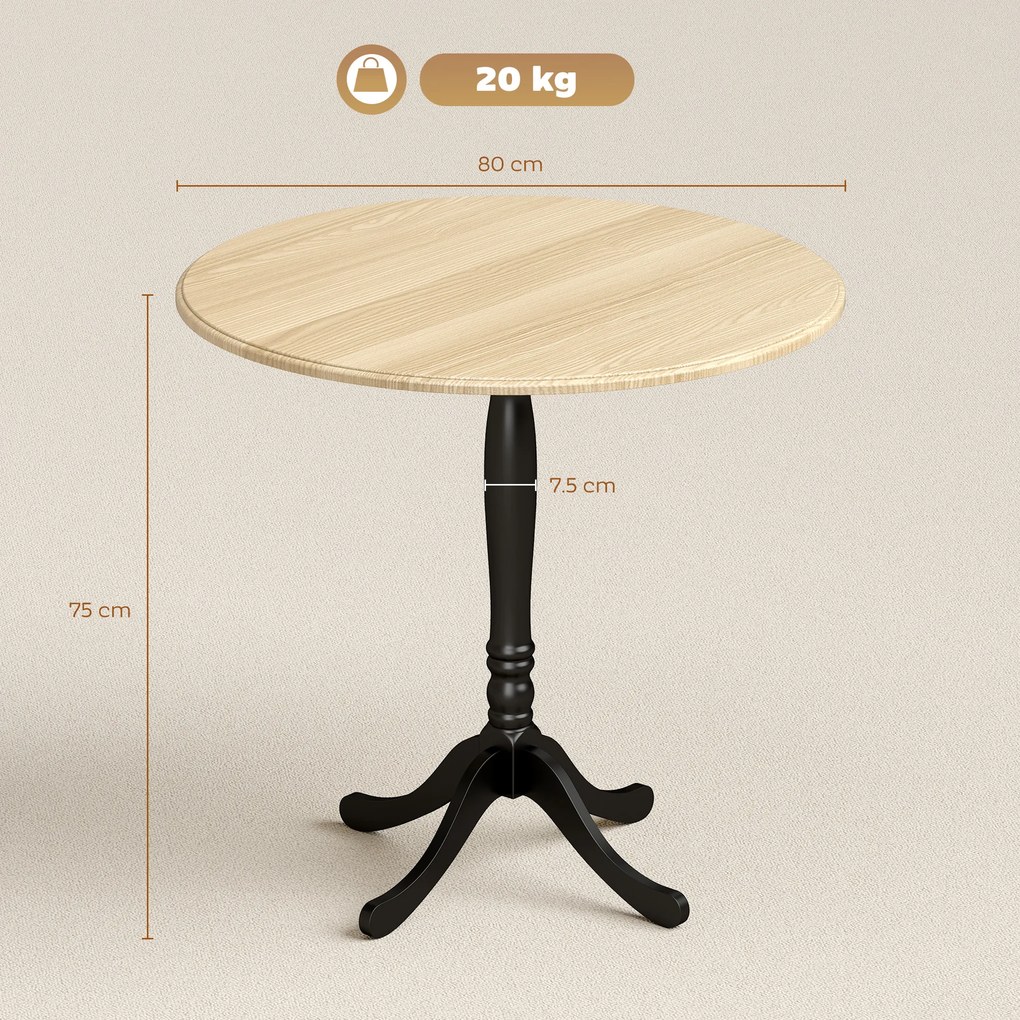 HOMCOM Masă rotundă pentru 4 persoane Ø 80 cm, masă de bucătărie, suport din oțel, stil modern, lemn natural și negru | Aosom Romania