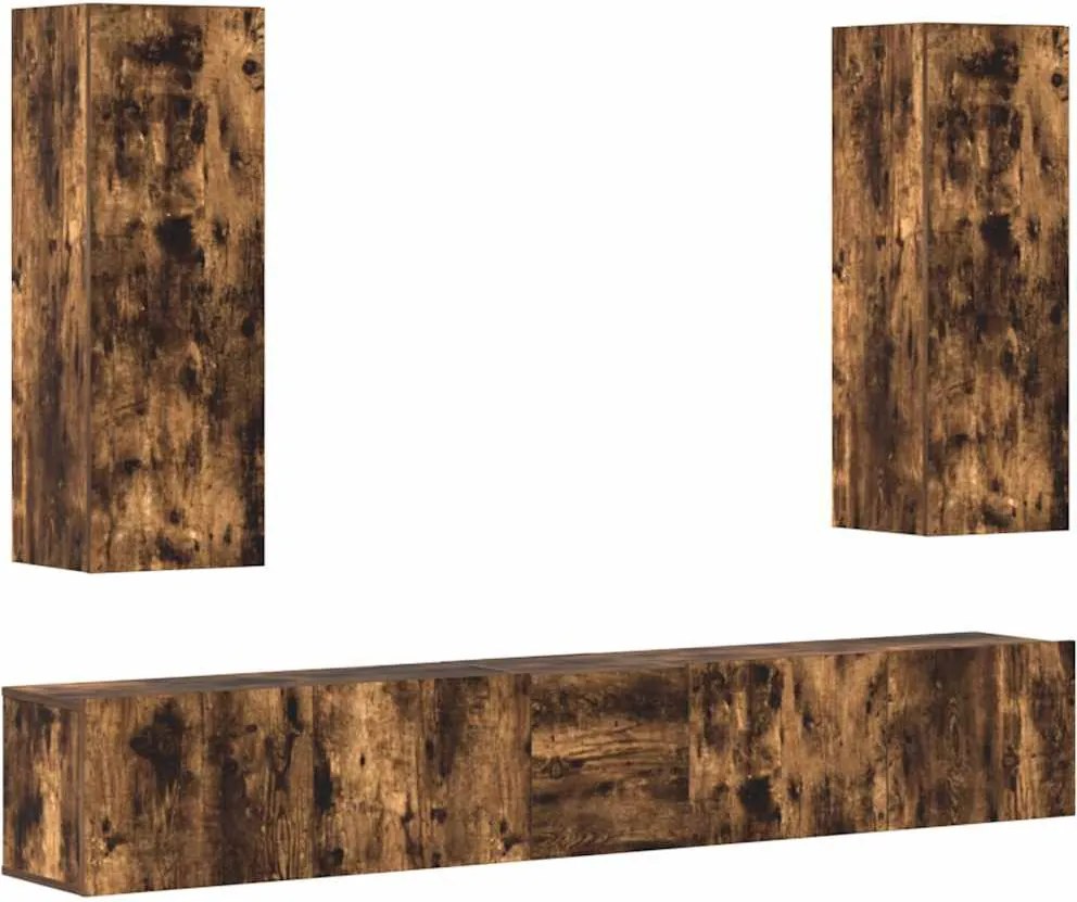 vidaXL Set dulapuri TV, 5 piese, stejar fumuriu, lemn prelucrat