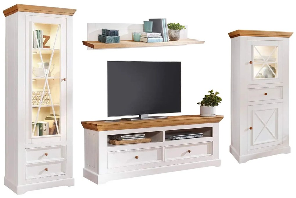Set Living Iris, Model A, Lemn Masiv, Alb-Natur