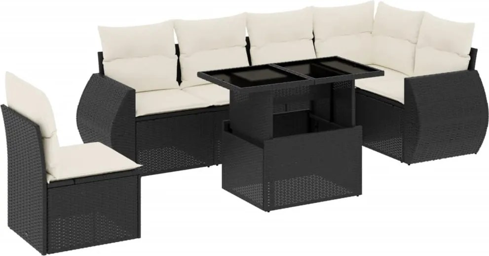 vidaXL Set canapele de grădină cu perne, 7 piese, negru, poliratan